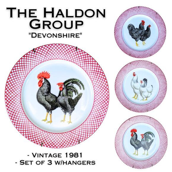 VTG The Haldon Group Devonshire 1981 Set of 3 Chicken Rooster Salad Plates 7.5" - Picture 1 of 9